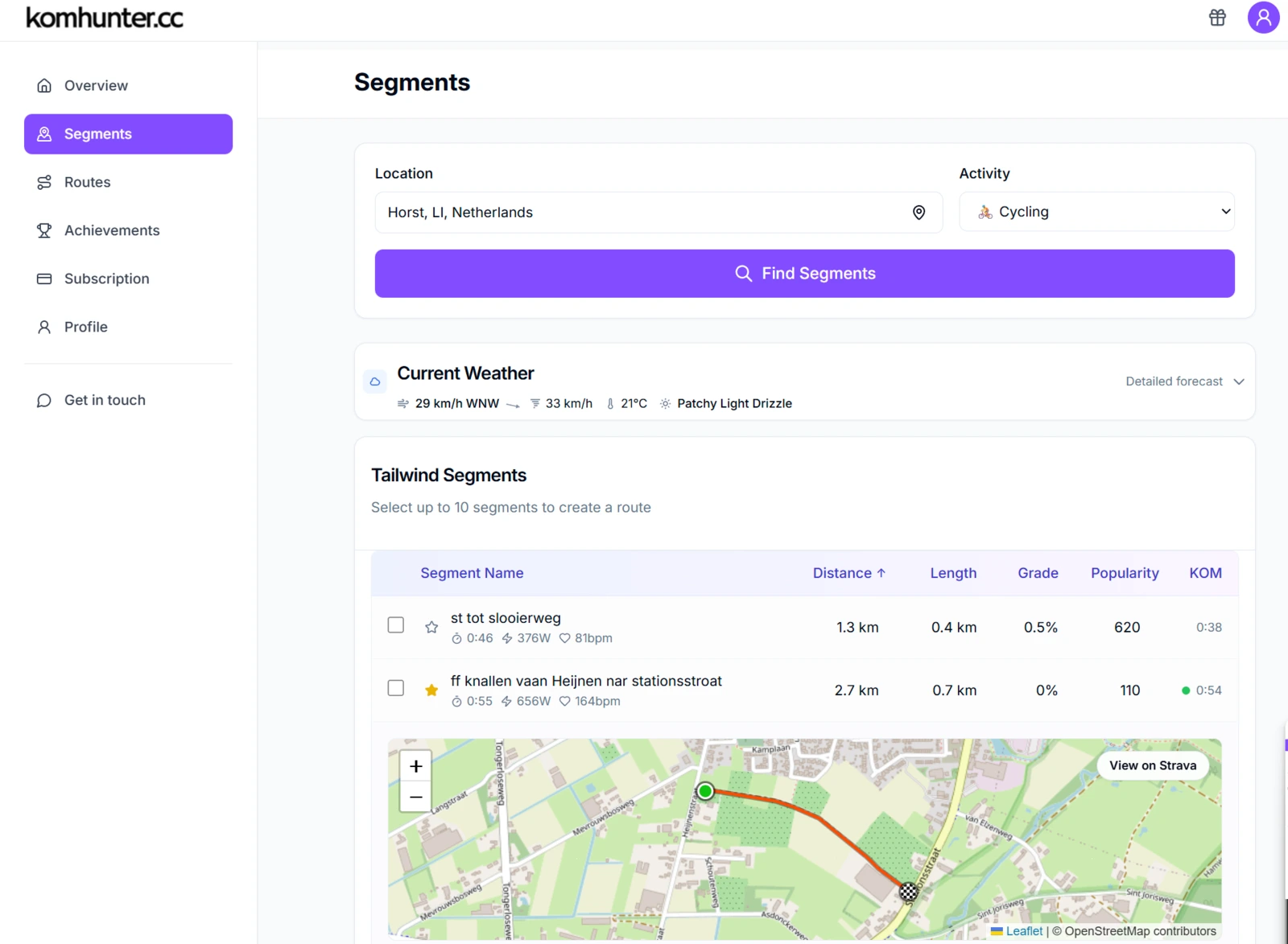 Find Nearby Segments With Tailwinds In Seconds